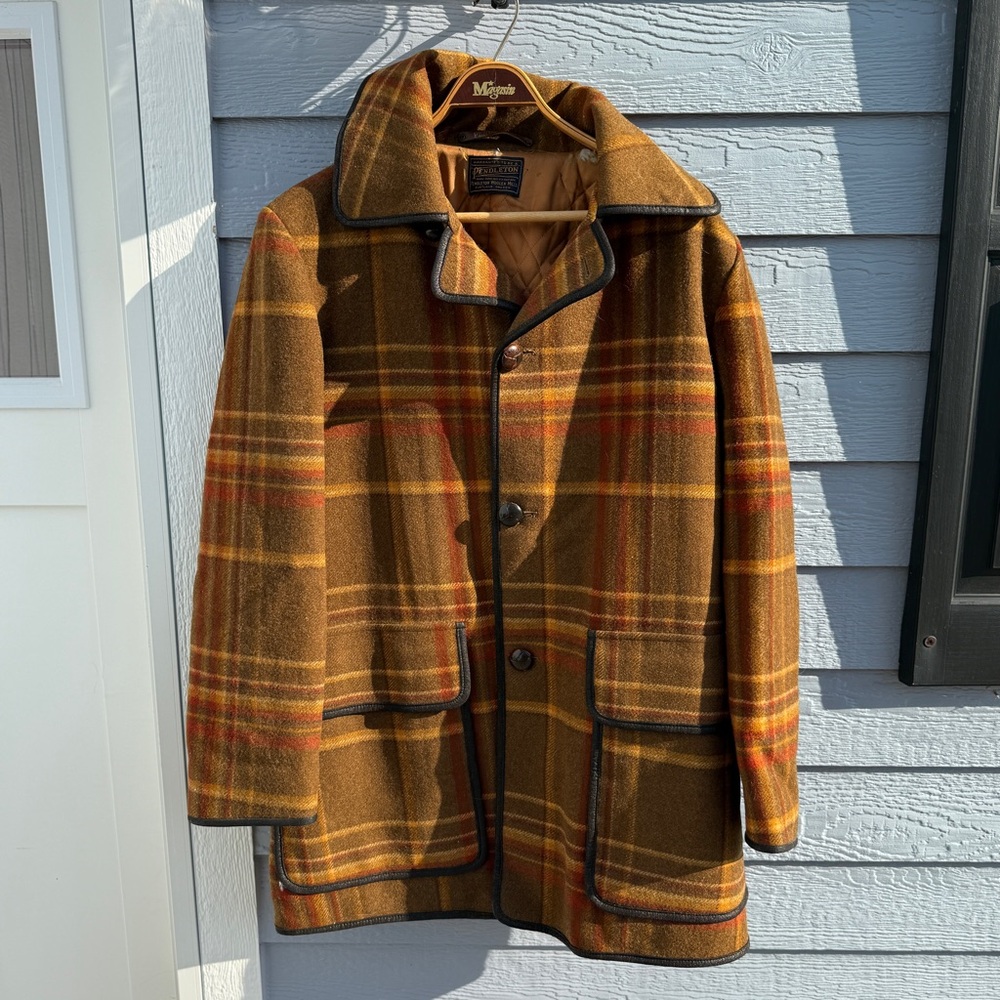 Pendleton BarnCar Coat‎ Wool Jacket Quilted Lining, Brn Plaid Vtg Grandpacore LG - Picture 2 of 15